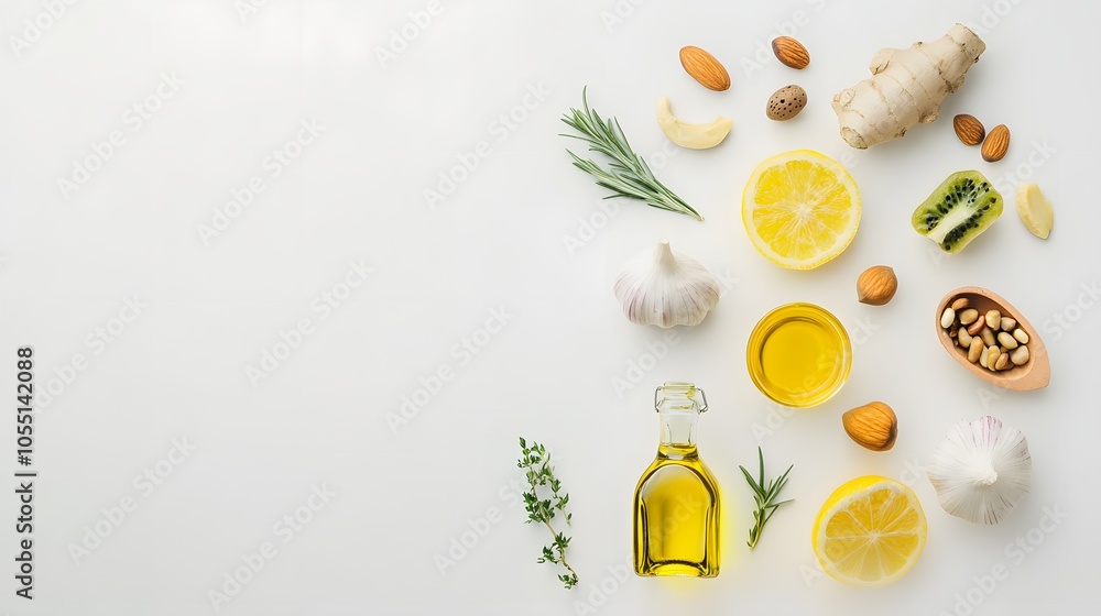 A white background with various ingredients, perfect for a healthy meal. A white background with various ingredients, perfect for a healthy meal.