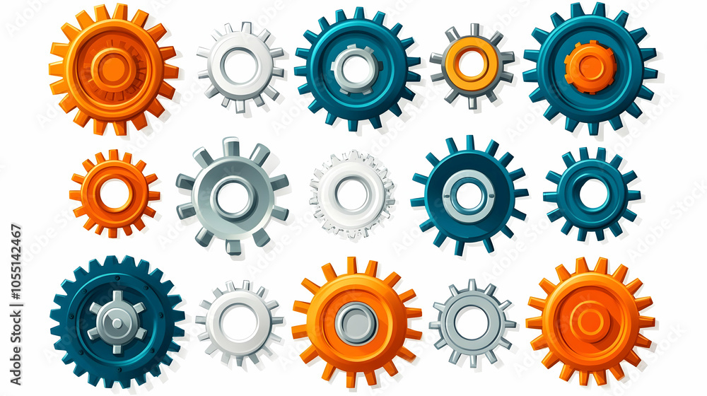 Set of colorful cartoon gears isolated on white background. Set of colorful cartoon gears isolated on white background.