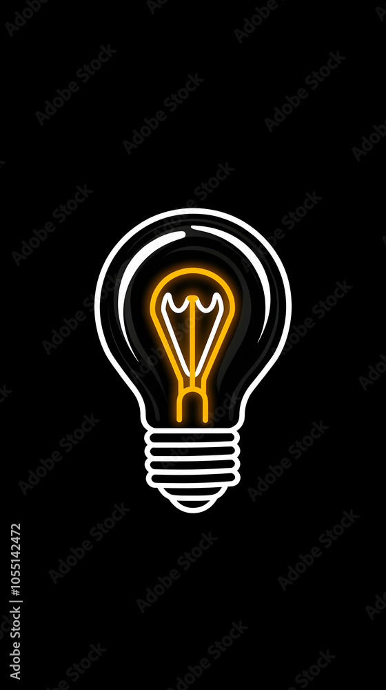 A glowing lightbulb with a bright yellow filament, illuminating a dark background. A glowing lightbulb with a bright yellow filament, illuminating a dark background.