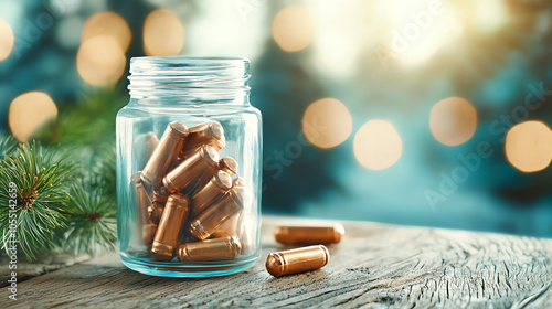 Rustic and festive firecrackers in a glass jar a celebration of colorful explosiveness photo