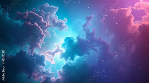 Colorful Clouds and Stars in a Night Sky