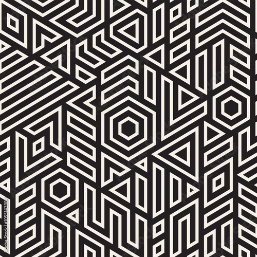 Vector seamless geometric pattern. Irregular lines abstract background. Composition from randomly disposed elements.