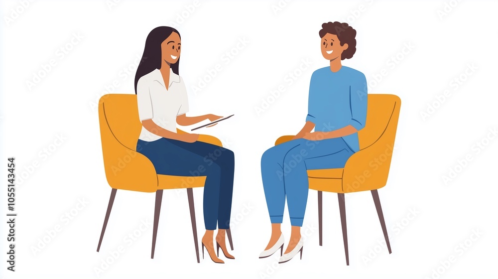 Woman patient conversation smiling sitting.
Woman patient conversation smiling sitting.