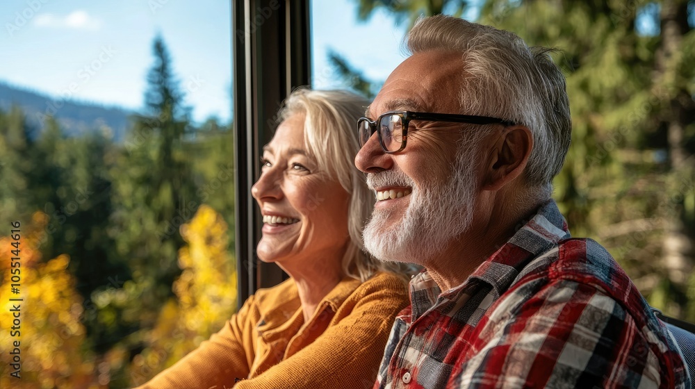 Fototapeta premium Senior Couple Enjoying Scenic Train Ride Together