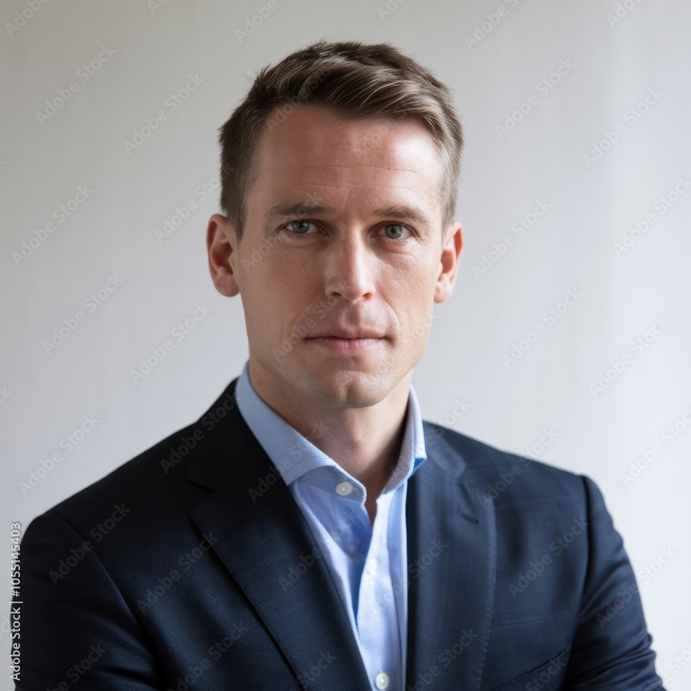 Male businessman ceo executive vice president lawyer in power suit with arms crossed isolated on white background Male businessman ceo executive vice president lawyer in power suit with arms crossed isolated on white background