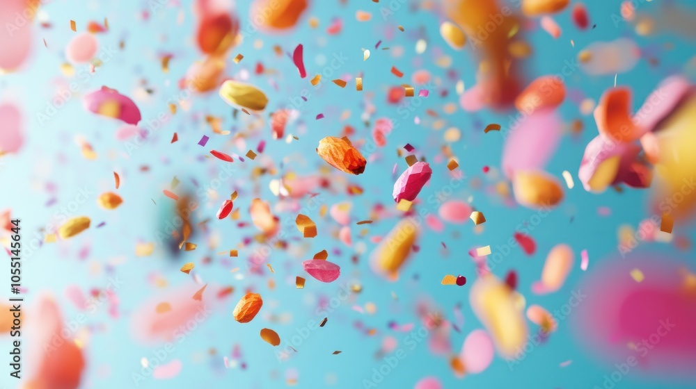 Colorful confetti falling on a holiday Colorful confetti falling on a holiday