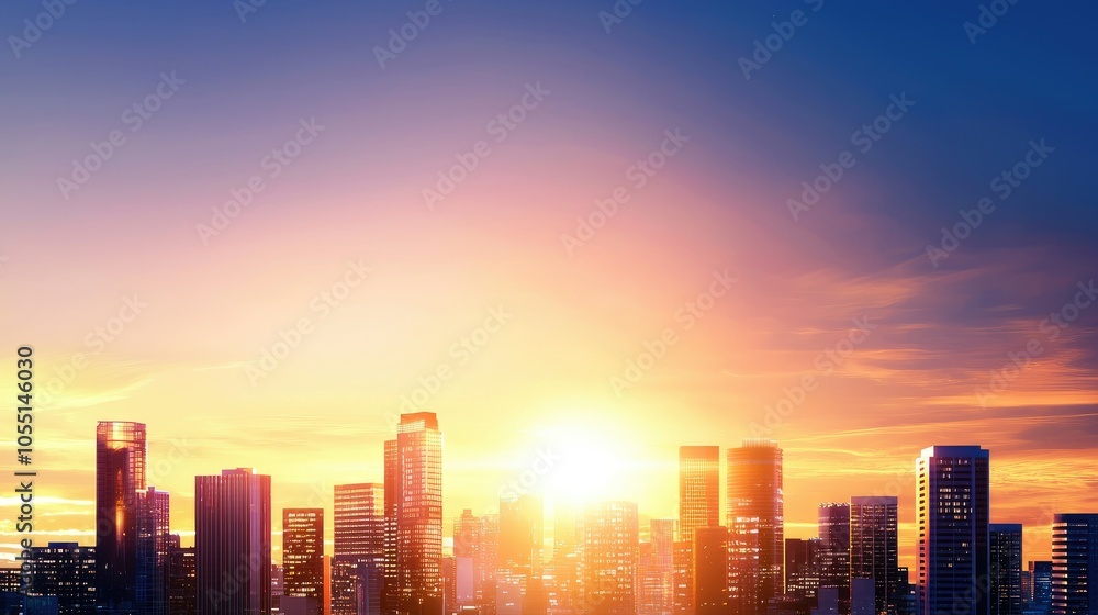 Fototapeta premium Sunset Cityscape Silhouette with Vibrant Colors