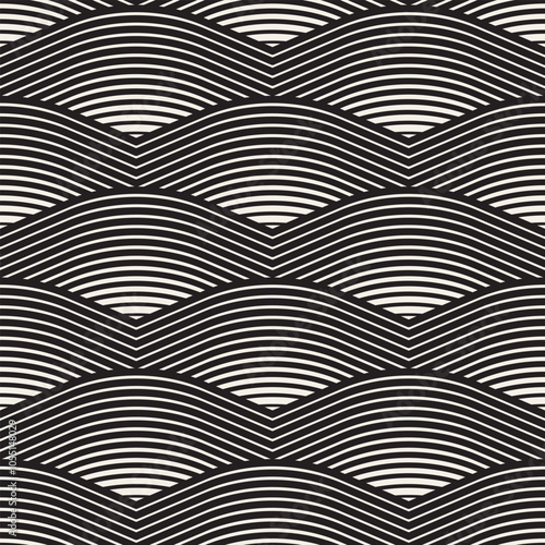 Elegant Monochrome Japanese-Inspired Geometric Vector Seamless Pattern.