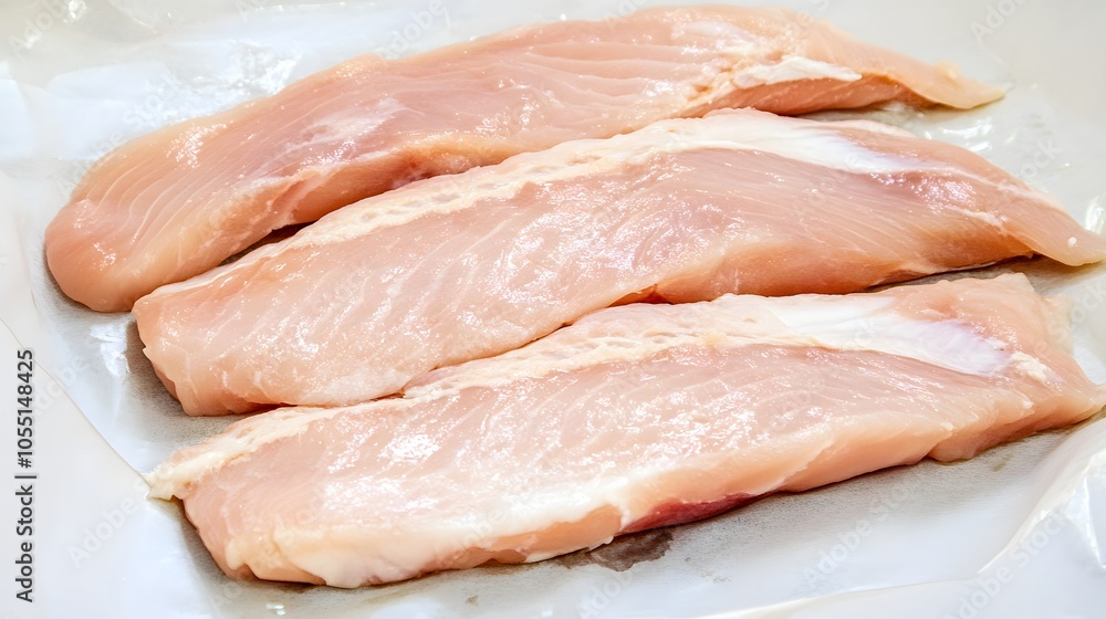 Three pieces of raw fish fillets on a white background. Three pieces of raw fish fillets on a white background.