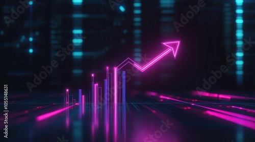 Dynamic neon graph arrow showing growth in a futuristic digital environment with vibrant colors and sleek design.
