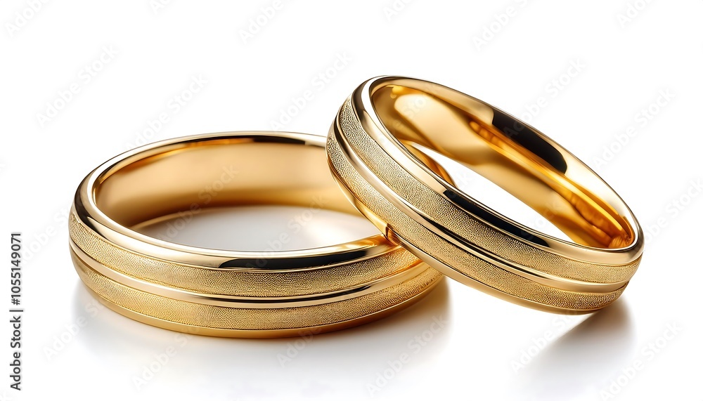 Pair of gold Wedding ring on a white background, macro shot Pair of gold Wedding ring on a white background, macro shot