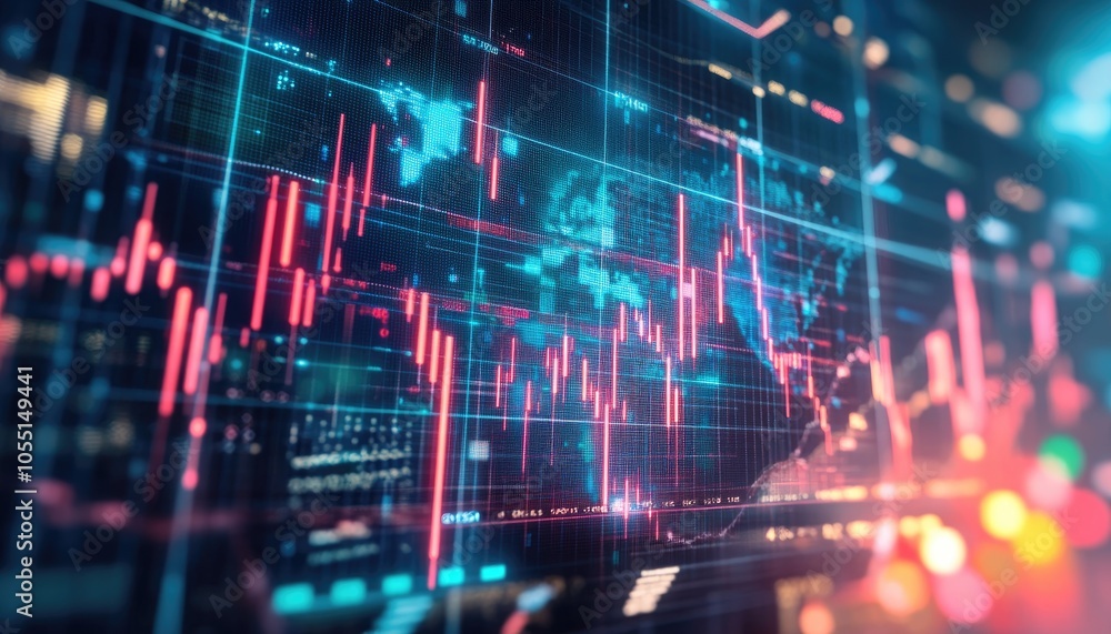 Global Market Fluctuations: Red and Blue Lines on a Screen Indicate Financial Trends and Volatility Global Market Fluctuations: Red and Blue Lines on a Screen Indicate Financial Trends and Volatility