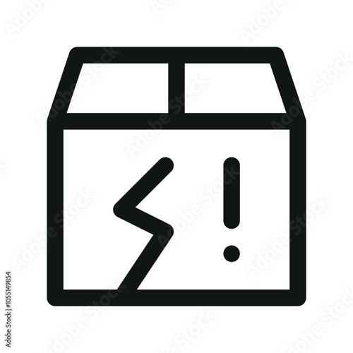 Broken package UI icon, damaged cardboard box simple line user interface vector symbol