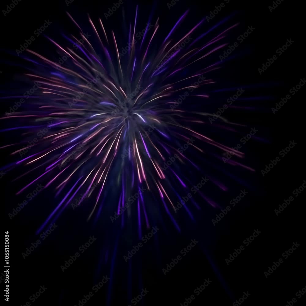 Abstract animation of a firework as minimalist bursts of color, represented by simple radial lines and dots in bright neon colors on a dark background Abstract animation of a firework as minimalist bursts of color, represented by simple radial lines and dots in bright neon colors on a dark background