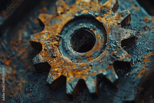 close up of rusty cog wheel gear industrial machinery metal part texture background