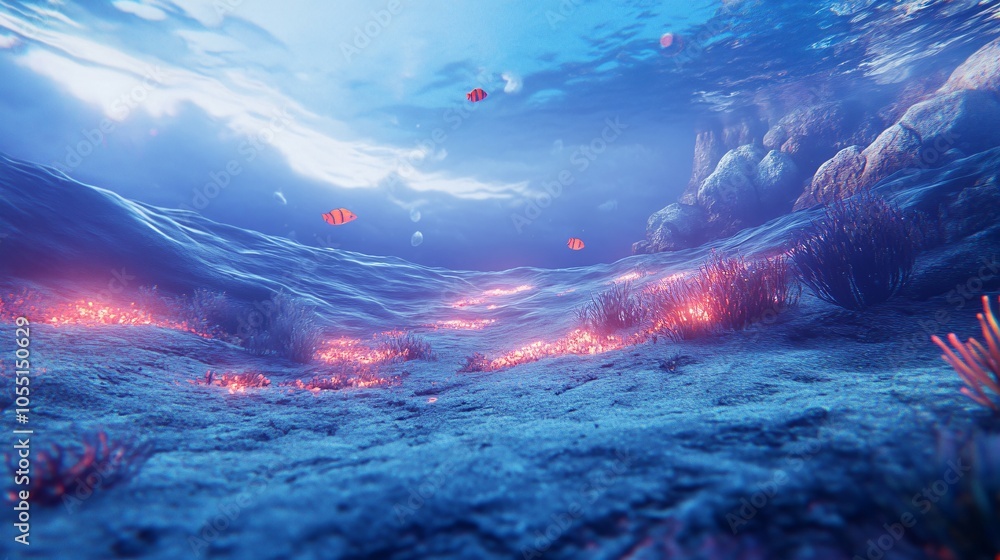 Underwater World with Bioluminescent Coral and Fish Underwater World with Bioluminescent Coral and Fish