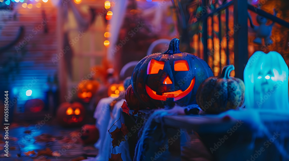 Halloween Jack-o'-Lantern on a Porch Halloween Jack-o'-Lantern on a Porch