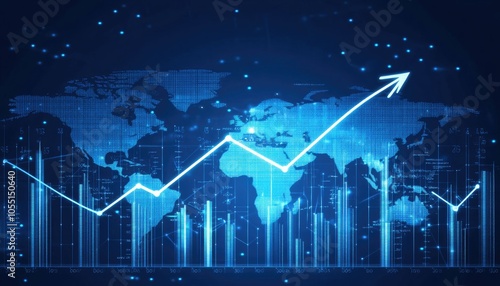 Global Growth Chart: Upward Trend with Digital Map and Data Visualization