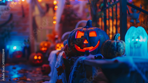 Halloween Jack-o'-Lantern on a Porch