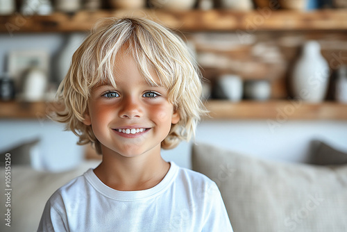 portrait of an white little boy with a smile