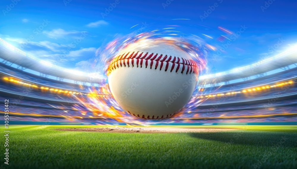 Baseball Flying Through Stadium with Motion Blur Effect - Sports Game Action Baseball Flying Through Stadium with Motion Blur Effect - Sports Game Action