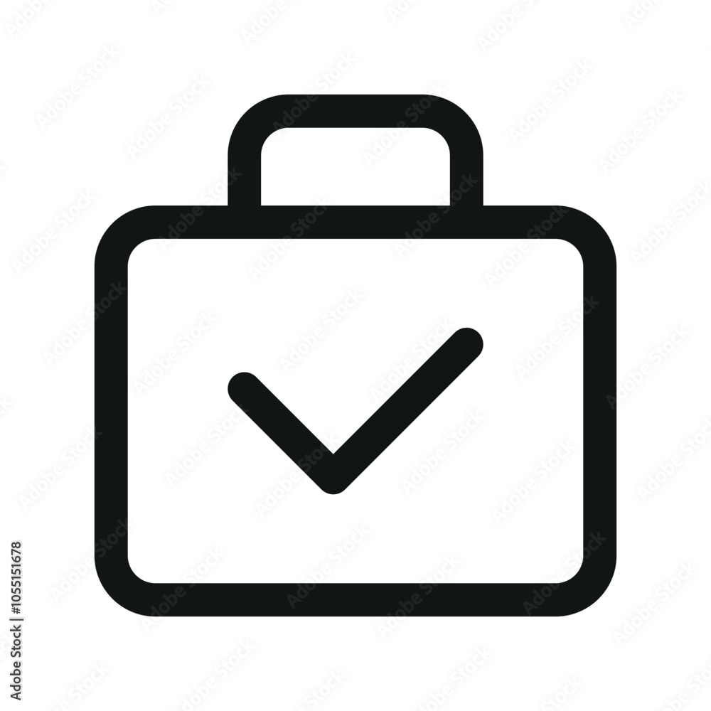 Business briefcase with check mark UI icon, check portfolio simple line user interface vector symbol Business briefcase with check mark UI icon, check portfolio simple line user interface vector symbol
