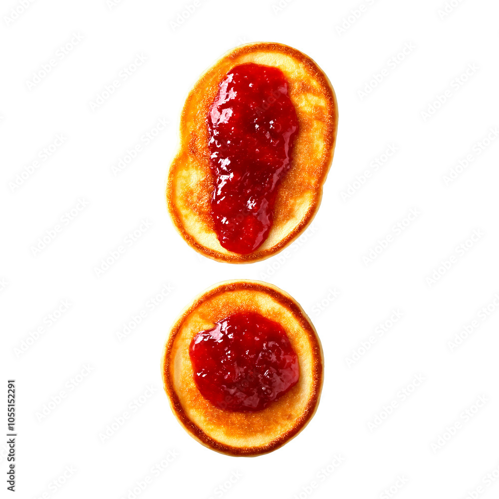 Exclamation mark made of pancake with jam Exclamation mark made of pancake with jam