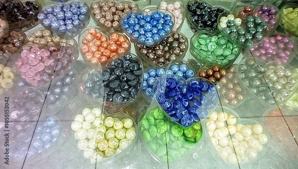Fototapeta premium Beautiful multi-colored buttons in a display case.