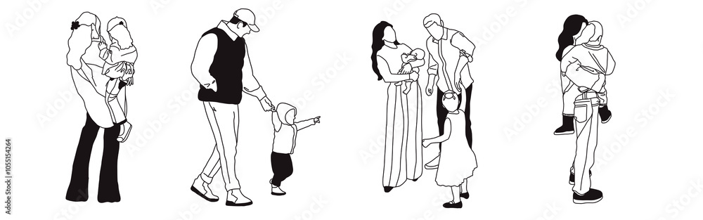Hand-drawn doodle family icon set. Outline family clipart. Hand-drawn black art. Hand-drawn doodle family icon set. Outline family clipart. Hand-drawn black art.