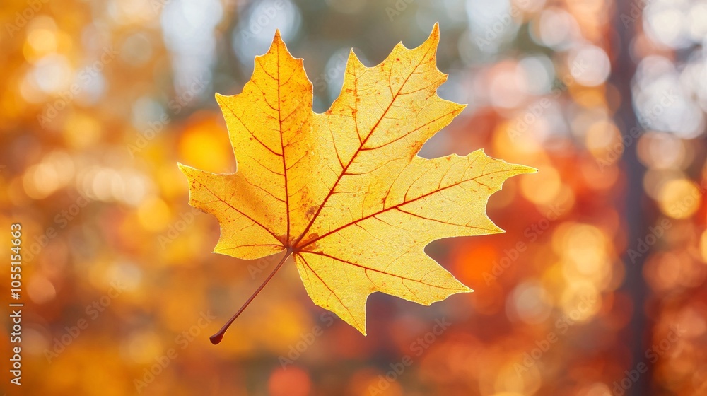 2410 53.A vibrant yellow autumn leaf in sharp focus, with a soft, out-of-focus background of warm orange and red trees. The leaf's intricate texture and golden color capture the beauty of fall, with 2410 53.A vibrant yellow autumn leaf in sharp focus, with a soft, out-of-focus background of warm orange and red trees. The leaf's intricate texture and golden color capture the beauty of fall, with