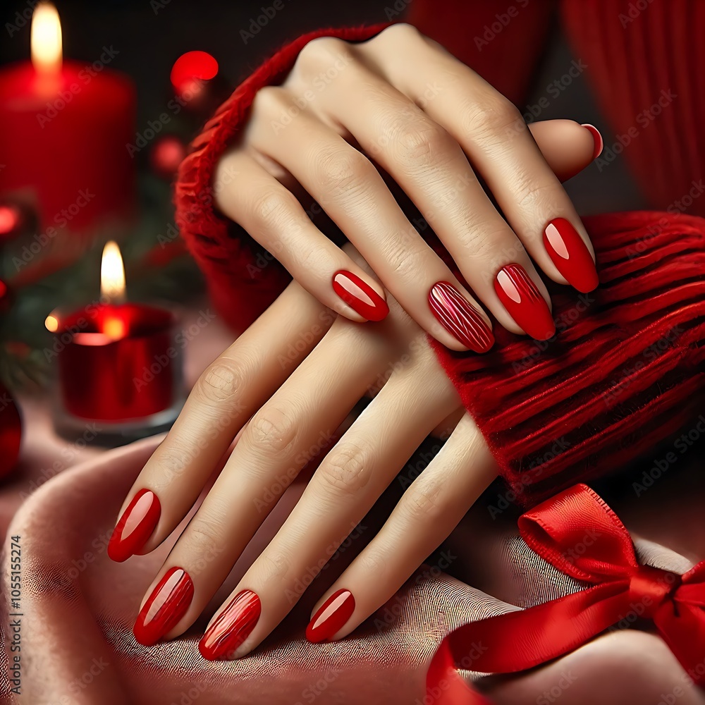 elegant red-themed Christmas manicure with minimal designs elegant red-themed Christmas manicure with minimal designs