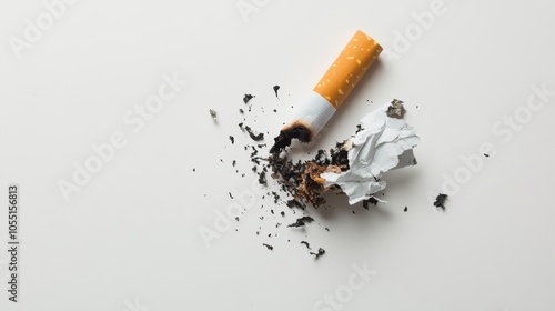 Crushed Cigarette Butt: A powerful image of a broken cigarette, signifying the end of a habit, a fight against addiction, or a symbolic representation of shattered dreams.