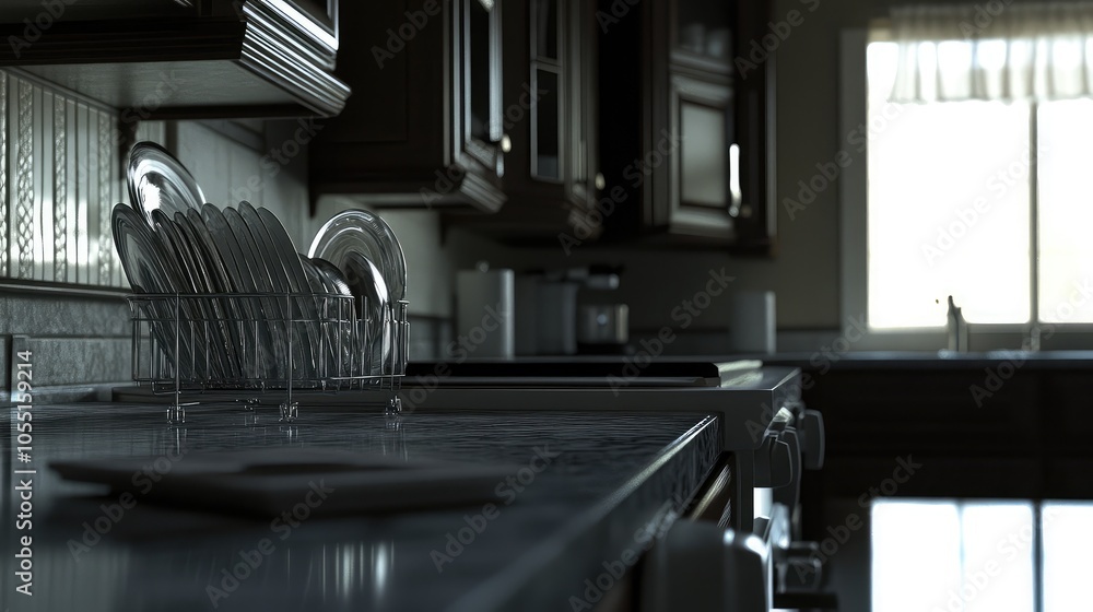 Modern Kitchen with Dishes Ready for Use Modern Kitchen with Dishes Ready for Use
