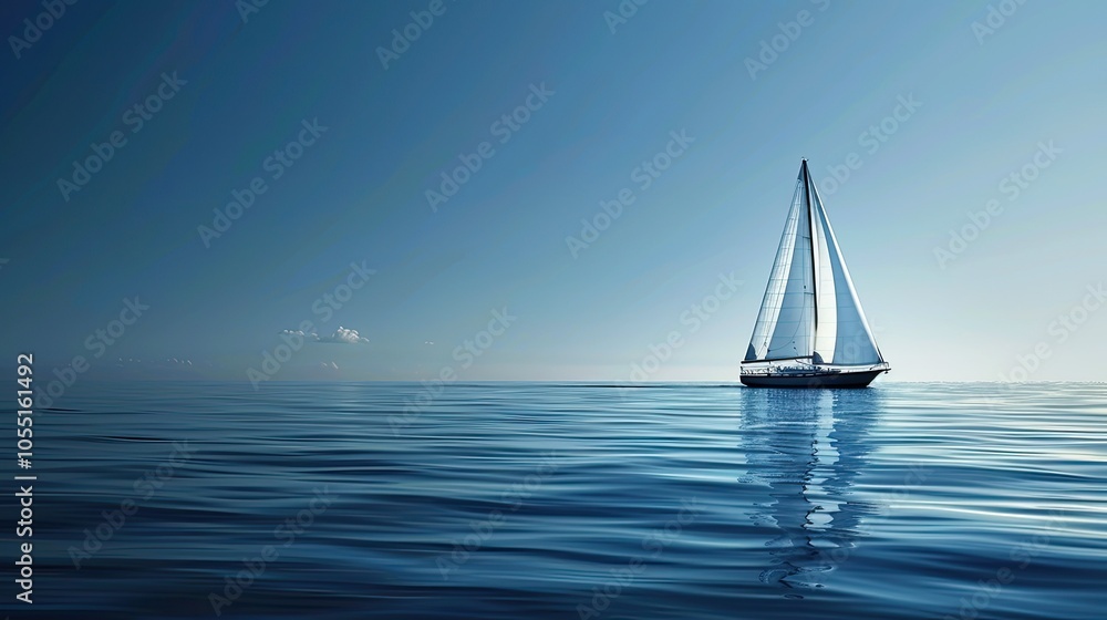 Obraz premium Lone sailboat drifting on calm ocean waves
