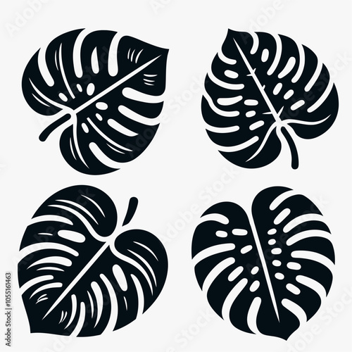 ICON SET MONSTERA SILHOUETTE BLACK VECTOR 