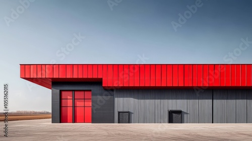 Modern Red Industrial Building: Sleek and modern, this industrial building boasts a striking red facade and a sleek, minimalist design. The contrasting gray panels add depth and dimension.