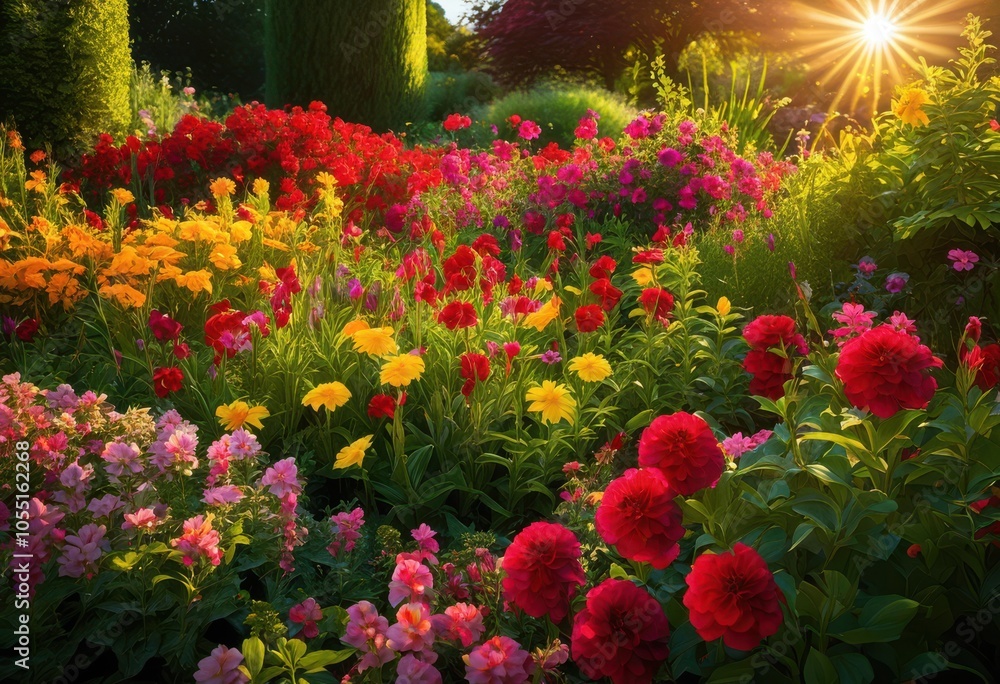 vibrant flower bed surrounded lush greenery creating stunning visual contrast bright petals rich foliage, bloom, blossom, ornamental, colorful, landscape vibrant flower bed surrounded lush greenery creating stunning visual contrast bright petals rich foliage, bloom, blossom, ornamental, colorful, landscape