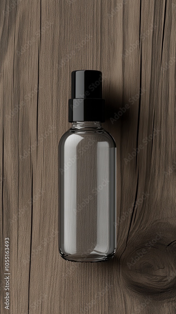 Naklejka premium A classic spray bottle design rests on a textured wooden surface, highlighting its sleek form