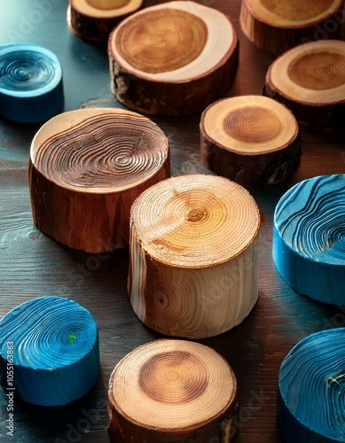 rondins de bois polis et colorés, jolis palets de bois en ia photo