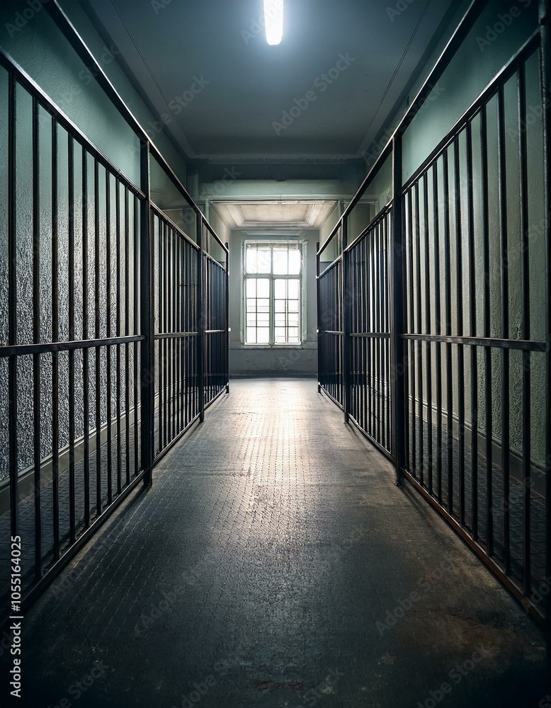 barreaux de prison en acier brillant en ia, grille et salle vide pour emprisonnement barreaux de prison en acier brillant en ia, grille et salle vide pour emprisonnement