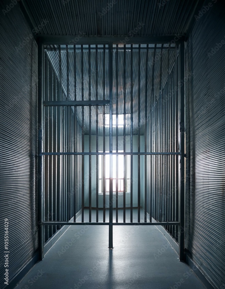 barreaux de prison en acier brillant en ia, grille et salle vide pour emprisonnement barreaux de prison en acier brillant en ia, grille et salle vide pour emprisonnement