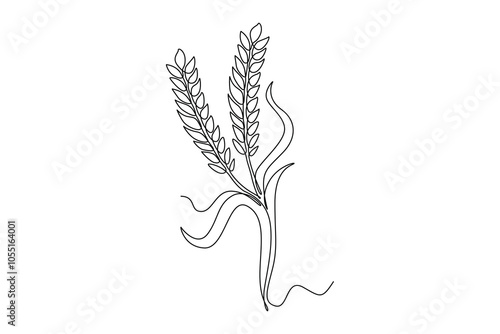 Single continuous line drawing whole healthy organic wheat grain for farm logo identity. Fresh staple food concept for breakfast cereal icon. Dynamic one line draw graphic design vector illustration