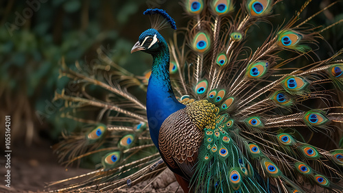 A colorful peacock displaying its feathers. photo