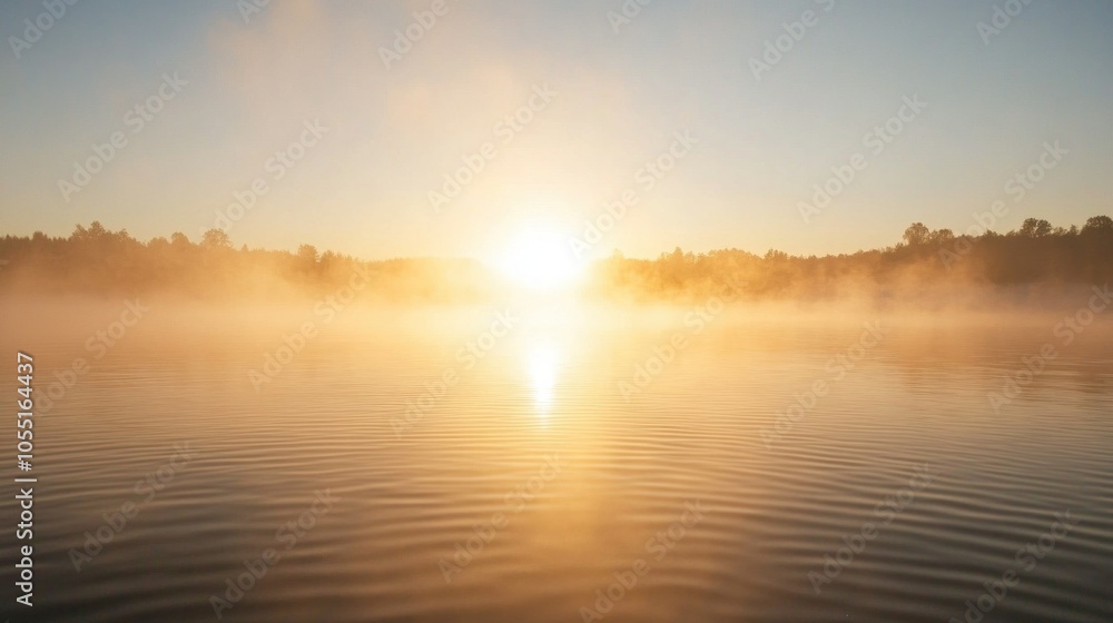 Fototapeta premium Misty Sunrise Over a Serene Lake