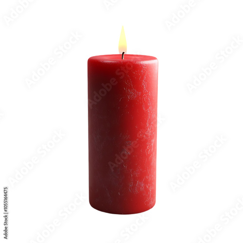 A single red pillar candle with a flickering flame. photo