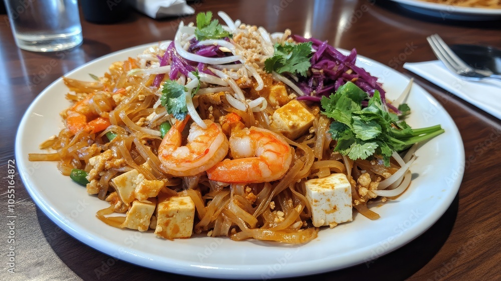 Delicious Pad Thai with Shrimp and Tofu Garnish Delicious Pad Thai with Shrimp and Tofu Garnish