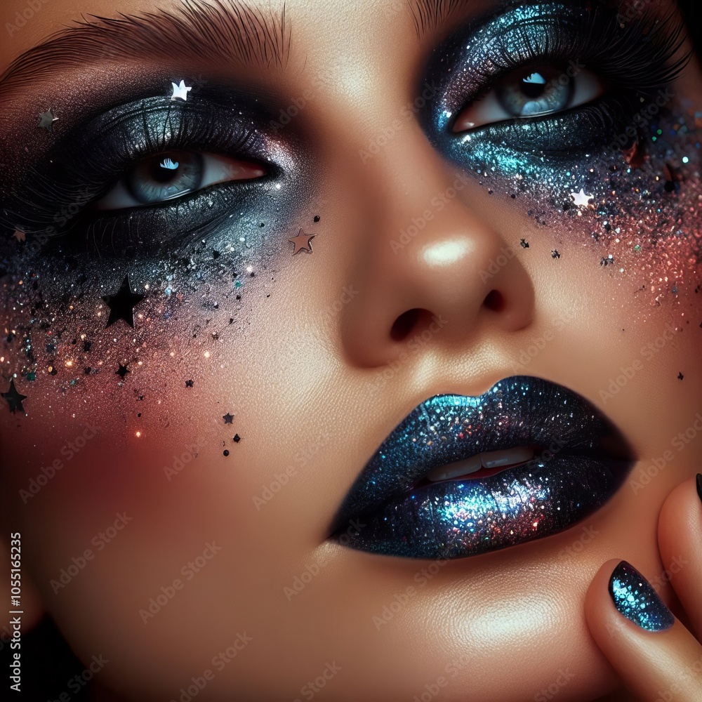 Fototapeta premium Galactic Explorer Starry eyes with glitter dark shades and a co