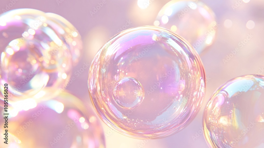 2410 108.A close-up of several translucent soap bubbles suspended in mid-air, reflecting soft pastel hues. The bubbles are highly detailed, with smooth, curved surfaces that shimmer with rainbow-like 2410 108.A close-up of several translucent soap bubbles suspended in mid-air, reflecting soft pastel hues. The bubbles are highly detailed, with smooth, curved surfaces that shimmer with rainbow-like