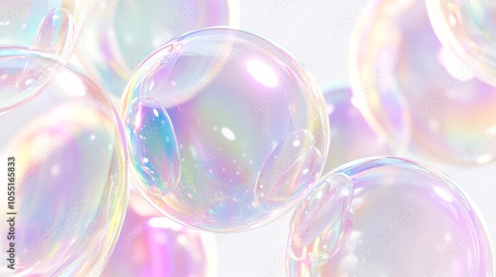 2410 108.A close-up of several translucent soap bubbles suspended in mid-air, reflecting soft pastel hues. The bubbles are highly detailed, with smooth, curved surfaces that shimmer with rainbow-like 2410 108.A close-up of several translucent soap bubbles suspended in mid-air, reflecting soft pastel hues. The bubbles are highly detailed, with smooth, curved surfaces that shimmer with rainbow-like