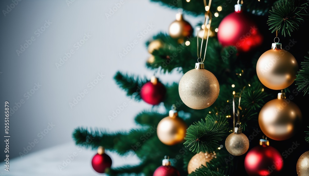 Fototapeta premium Close up christmas tree decorated with christmas balls